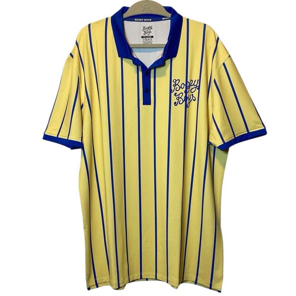 Bogey Boys Golf Polo NWOT Men XXL Blue Yellow Athletic Stripe Short Sleeve Shirt